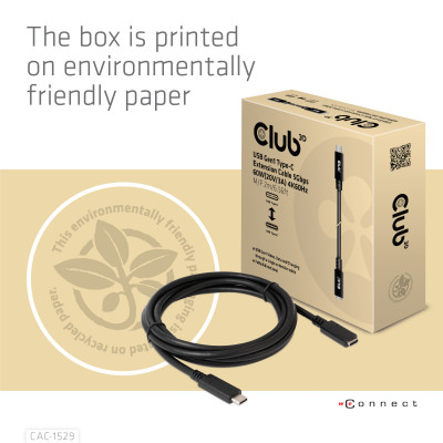 Club 3D USB GEN 1 TYPE-C EXTENSION CABLE 5GBPS 60W(20V/3A) 4K60HZ M/F 1M/3.28FT