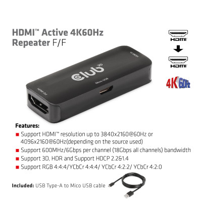 Club 3D HDMI Active 4K60Hz Repeater F/F