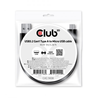 Club 3D USB TYPE A GEN 1 TO MICRO USB CABLE 1 METER/ 3.28FT SUPPORTS UP TO 5GBPS