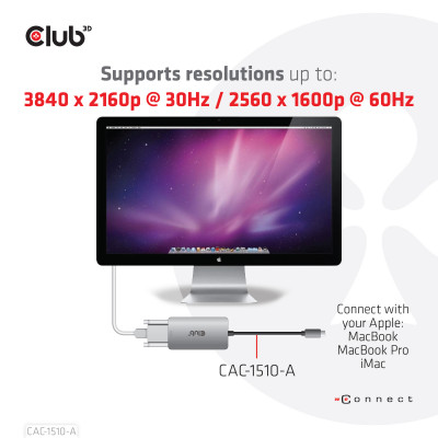 Club 3D USB TYPE C TO DVI I DUAL LINK SUPPORTS 4K30HZ RESOLUTIONS - HDCP OFF