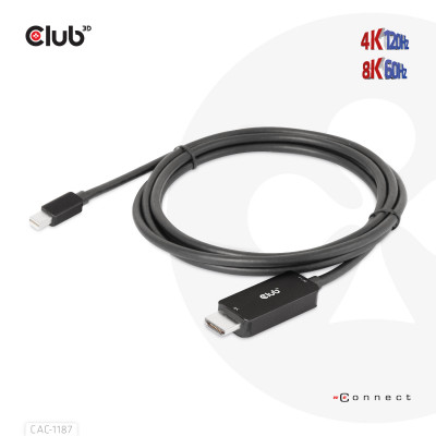 Club 3D MiniDisplayPort 1.4 to HDMI 4K120Hz or 8K60Hz HDR10+ Cable M/M 1.8m