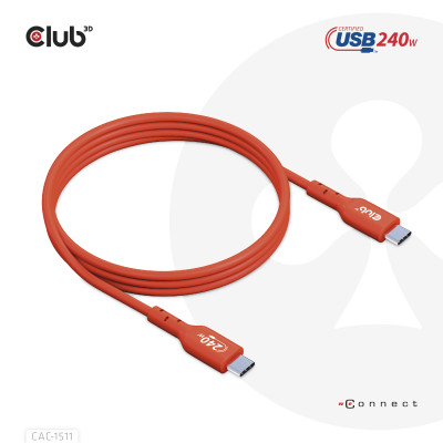 Club 3D USB2 Type-C Bi-Directional USB-IF Certified Cable Data 480Mb PD 240W(48V/5A) EPR M/M 1m