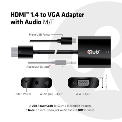 Club 3D HDMI 1.4 TO VGA ACTIVE ADAPTER WITH AUDIO M/F