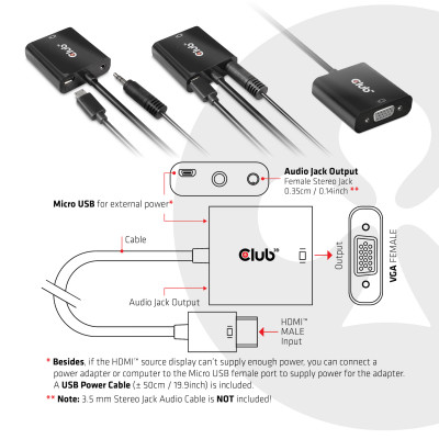Club 3D HDMI 1.4 TO VGA ACTIVE ADAPTER WITH AUDIO M/F
