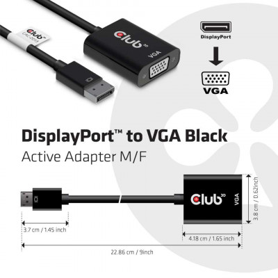 Club 3D DISPLAY PORT 1.1A MALE TO VGA FEMALE ACTIVE ADAPTER BLACK