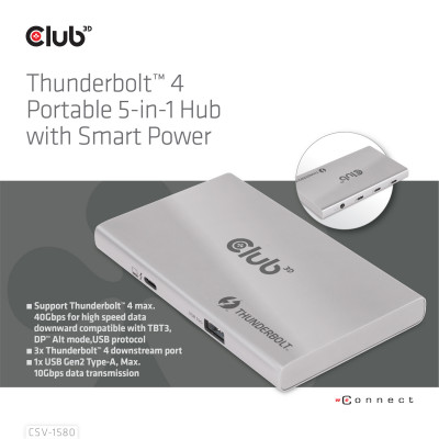 Club 3D Thunderbolt 4 Port. 5in1 Hub Smart Power