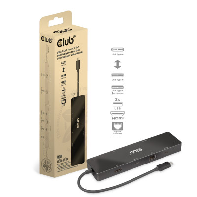 Club 3D 6-in-1 Dual Displays Portable Dock withUSB Type-C Video 4K60Hz -PD 100W