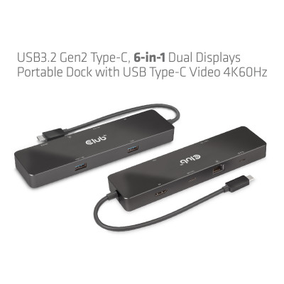 Club 3D 6-in-1 Dual Displays Portable Dock withUSB Type-C Video 4K60Hz -PD 100W