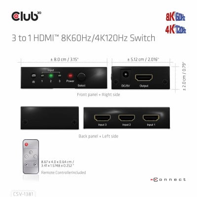 Club 3D 3 to 1 HDMI 8K60Hz Switch