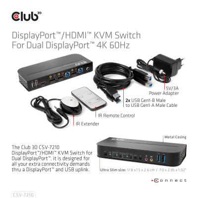 Club 3D DISPLAYPORT /HDMI KVM SWITCH FOR DUAL DISPLAYPORT 4K60HZ