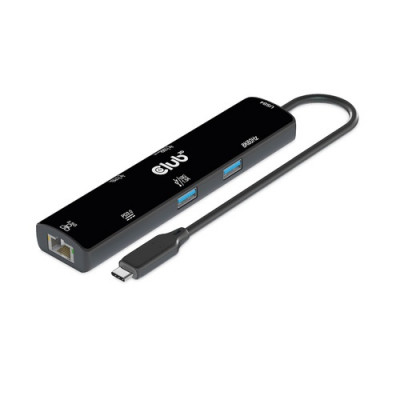 Club 3D USB4 Gen3x2 Type-C 6-in-1 Hub with HDMI8K60Hz or 4K120Hz 2xUSB Type-A(10G) Ethernet RJ45(2.5G) and 2xUSB Type-C 1x Data(10G) and 1xPD3.0 charging 100 watt