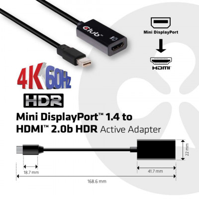 Club 3D Mini DisplayPort 1.4 to HDMI 2.0a HDR Active Adapter
