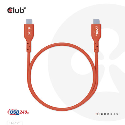 Club 3D USB2 Type-C Bi-Directional USB-IF Certified Cable Data 480Mb PD 240W(48V/5A) EPR M/M 4m