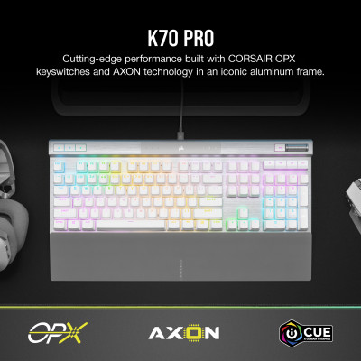 Corsair K70 RGB PRO Optical-Mechanical Gaming Keyboard Backlit RGB LED CORSAIR OPX White White PBT Keycaps (CH-910951A-BE)