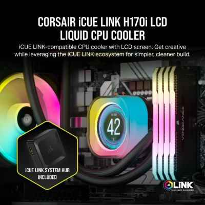 Corsair CORSAIR iCUE LINK H170i LCD AIO 420mm Radiator Liquid CPU Cooler