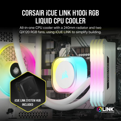 Corsair H100I Processor Hybride koeler 12 cm Wit