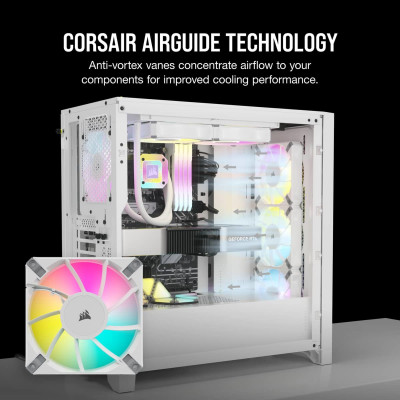Corsair AF ELITE Series AF120 RGB ELITE WHITE 120mm Fluid Dynamic RGB Fan with AirGuideSingle Pack