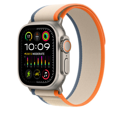 Apple MT5W3ZM/A slimme draagbare accessoire Band Beige, Oranje Nylon, Gerecycled polyester, Titanium, Spandex