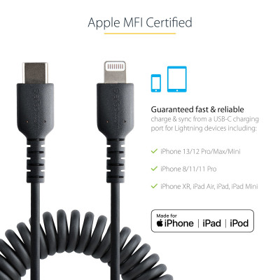 StarTech USB C to Lightning Cable 20in Coiled