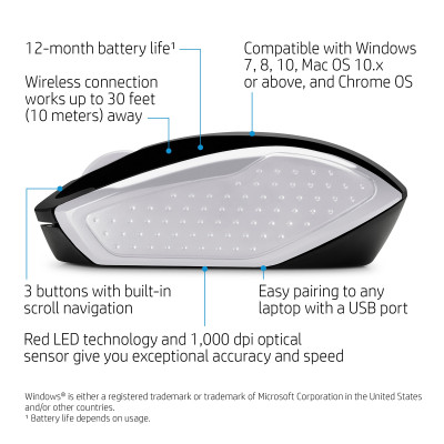 HP Wireless Mouse 200 muis Ambidextrous RF Draadloos Optisch 1000 DPI