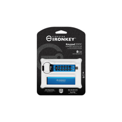 Kingston Technology IronKey Keypad 200 USB flash drive 8 GB USB Type-C 3.2 Gen 1 (3.1 Gen 1) Blauw