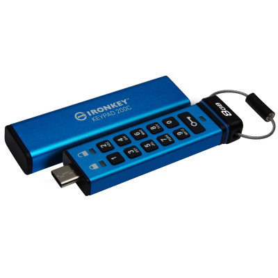 Kingston Technology IronKey Keypad 200 USB flash drive 8 GB USB Type-C 3.2 Gen 1 (3.1 Gen 1) Blauw