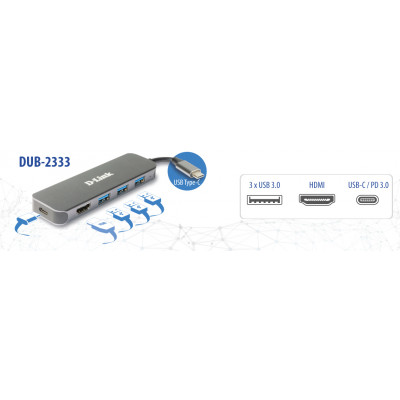 D-Link DUB-2333 station d'accueil Avec fil USB Type-C Gris