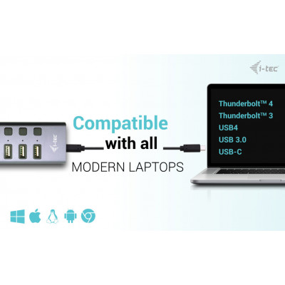 i-tec CACHARGEHUB9LAN hub & concentrateur USB 2.0 Type-C 5000 Mbit/s Gris