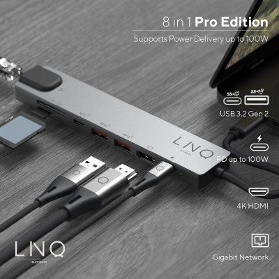 LINQ byELEMENTS LQ48010 interface hub USB 3.2 Gen 2 (3.1 Gen 2) Type-C 10000 Mbit/s Zwart, Grijs