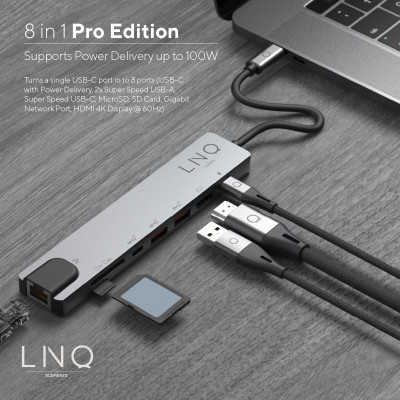 LINQ byELEMENTS LQ48010 interface hub USB 3.2 Gen 2 (3.1 Gen 2) Type-C 10000 Mbit/s Zwart, Grijs
