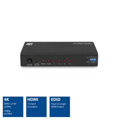 Act 4K HDMI splitter 1 in 4 out EDID suppo