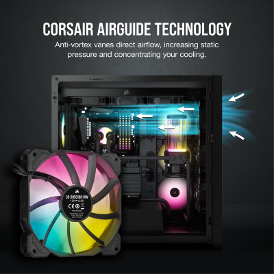 Corsair SP Series SP120 RGB ELITE 120mm RGB LEDFan with AirGuide Triple Pack with Lighting Node CORE