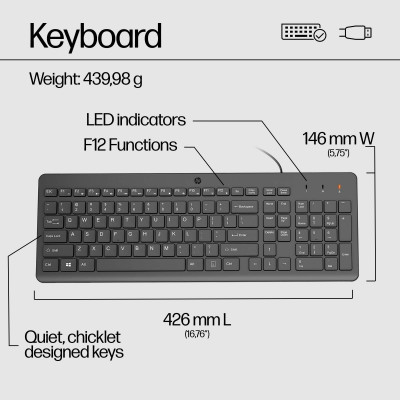 HP 150 Wired Mouse and keyboard Mouse included USB Black
