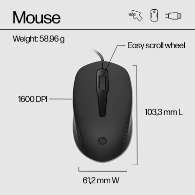 HP 150 Wired Mouse and Keyboard toetsenbord Inclusief muis USB Zwart