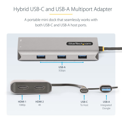 StarTech USB-C/USB-A Multiport Adapter Dual HDMI