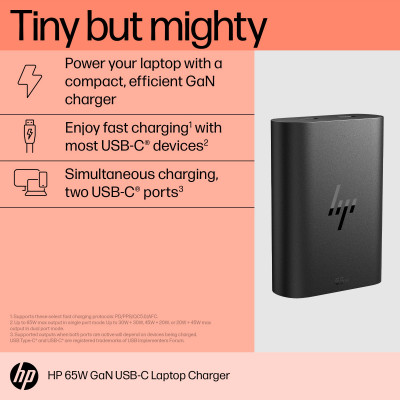 HP 65W GaN USB-C Laptop Charger netvoeding & inverter Binnen Zwart