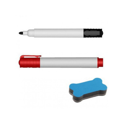 TECHLY KIT 2 MARKERS AND ERASER FOR BLACKBOARD, RED AND BLAC