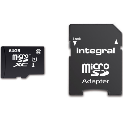 INTEGRAL MICROSDHC/XC CARD CLASS 10 WITH ADAPTOR 64GB