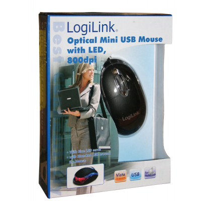 LogiLink optical USB Mini with LED  mouse USB Type-A 800 DPI  Mouse optical USB Mini with LED, Optical, USB, 800 DPI, Black