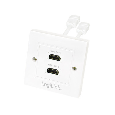 LOGILINK HDMI ADAPTER FEMALE TO 2X FEMALE WHITE WALL PLATE