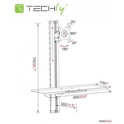 TECHLY WALL WORKSTATION WITH MONITOR SUPPORT