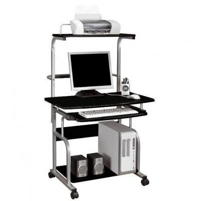 TECHLY COMPACT MULTI-FUNCTION COMPUTER DESK, GLOSSY BLACK