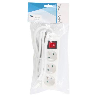 LOGON 3-WAY POWER STRIP: WHITE - ON/OFF SWITCH - 1.5M CABLE