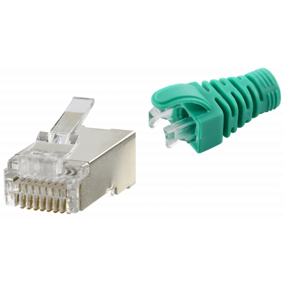 RJ45 CAT5e SHIELDED EASY CONNECTOR+GREEN BOOT - 50-PACK