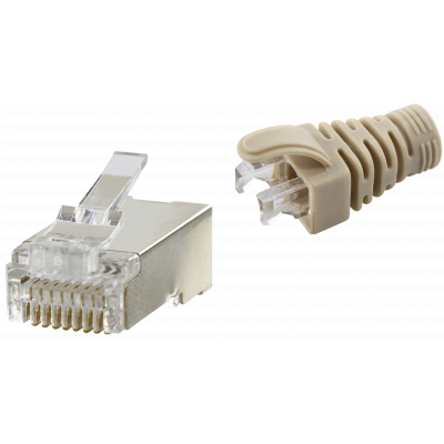RJ45 CAT5e SHIELDED EASY CONNECTOR+GREY BOOT - 50-PACK