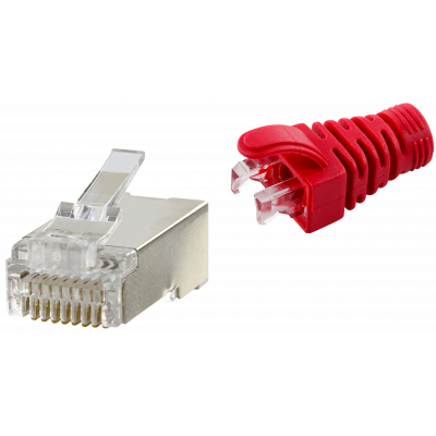 RJ45 CAT5e SHIELDED EASY CONNECTOR+RED BOOT - 50-PACK