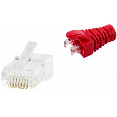 RJ45 CAT5e UNSHIELDED EASY CONNECTOR+RED BOOT - 50-PACK